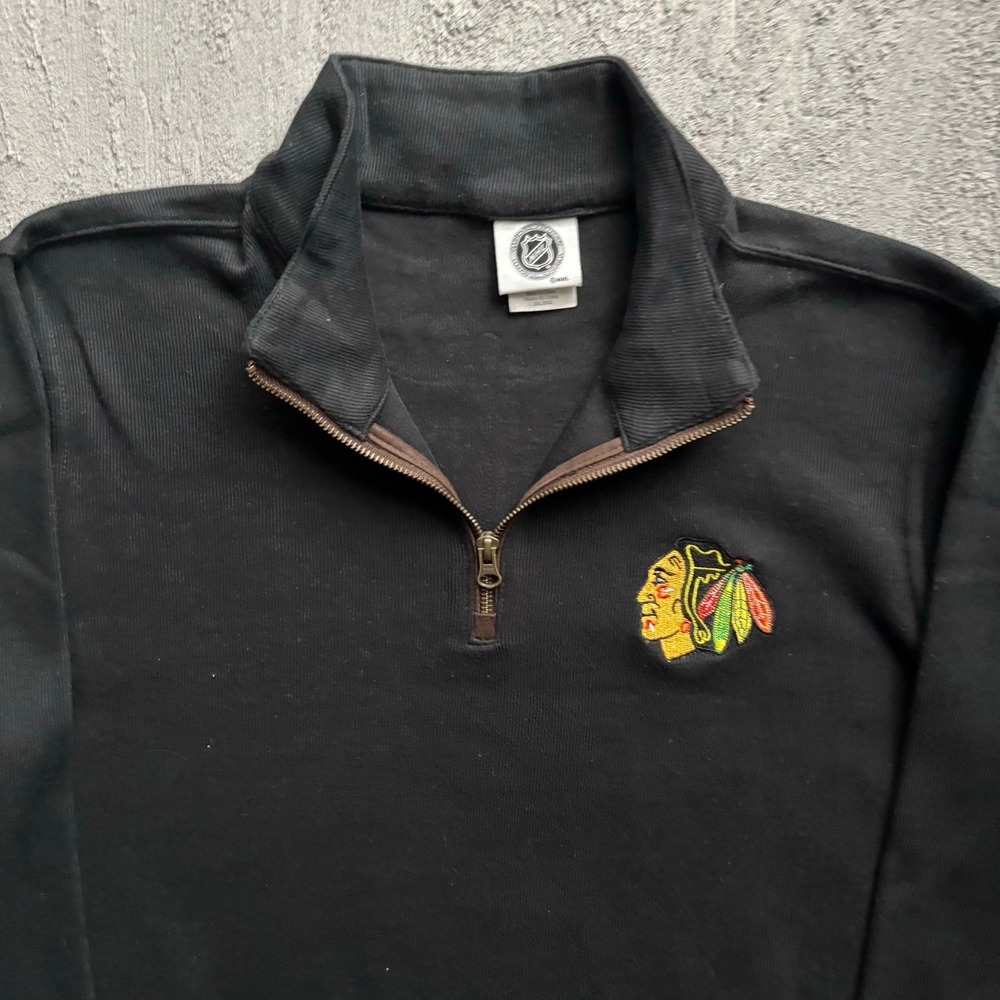 Vintage Chicago Blackhawks Quarter Zip Pullover Mens 2XL Black 2000s NHL